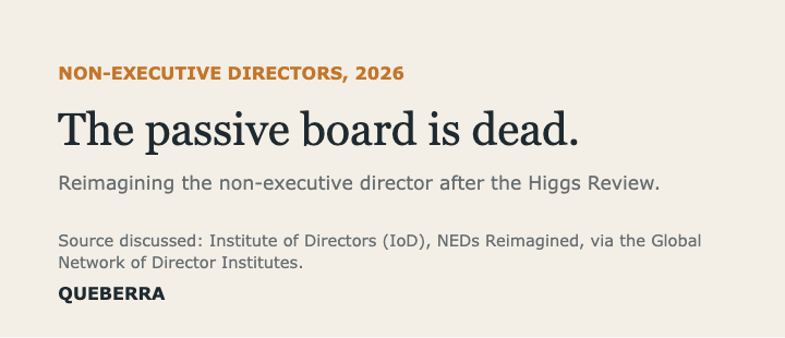 Card: the passive board is dead; reimagining the non-executive director after the Higgs Review.